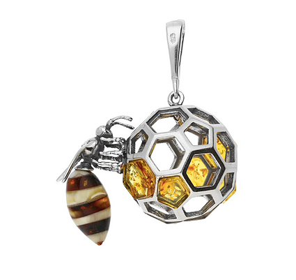 Amber Bee Wasp Honeycomb Ball Necklace