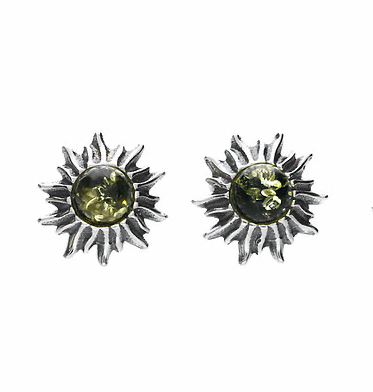 Green Amber Sun Stud Earrings