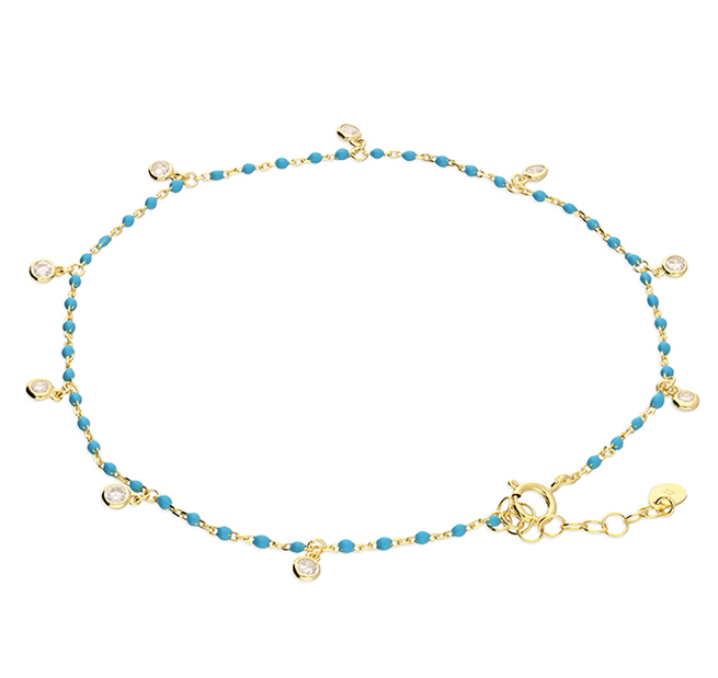 Turquoise Crystal Gold Ankle Bracelet