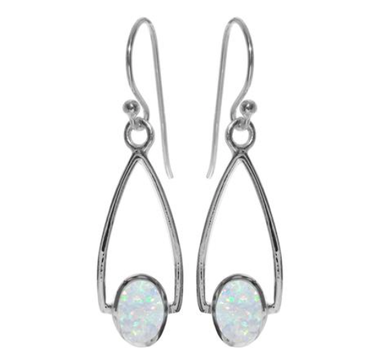 White Opal Stirrup Drop Earrings