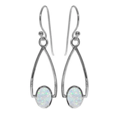 White Opal Stirrup Drop Earrings