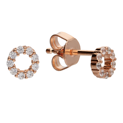 Rose Gold Crystal Circle Stud Earrings