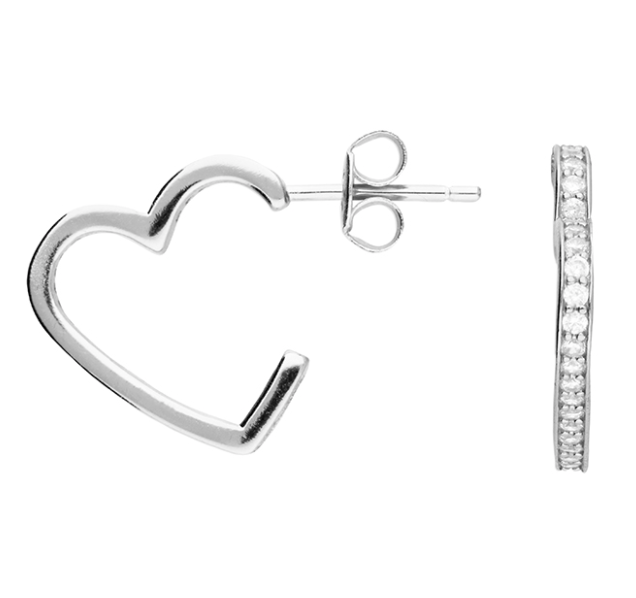 Open Heart CZ Hoop Stud Earrings