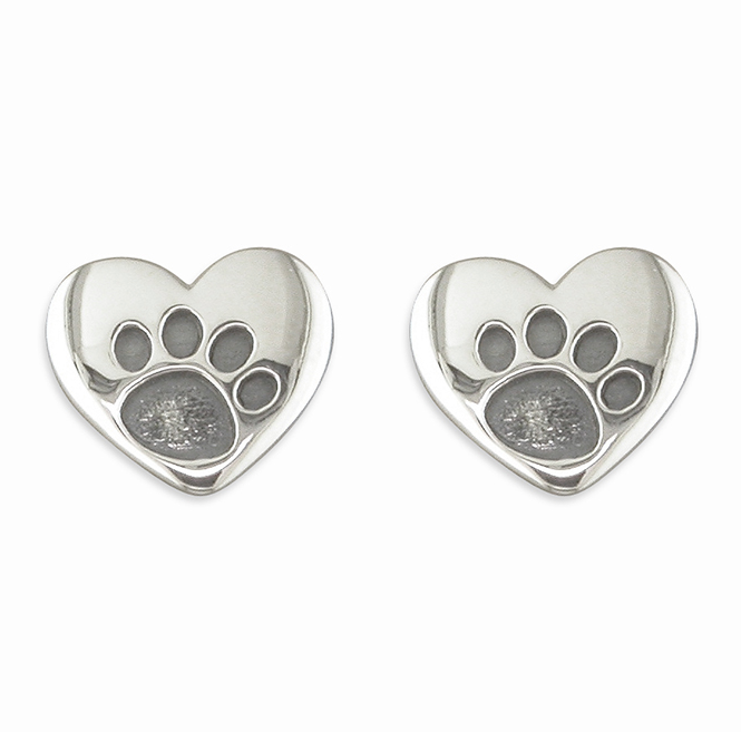 Heart Paw Print Stud Earrings