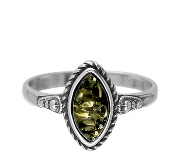Green Amber and Silver Ring