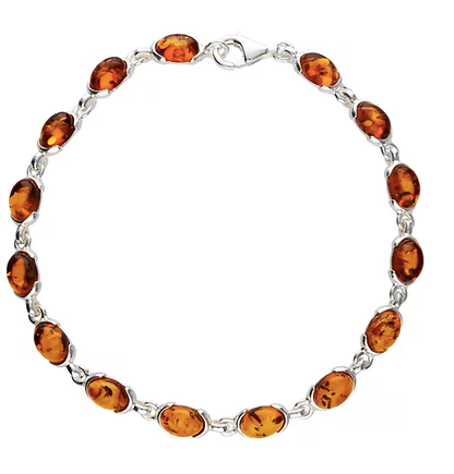Elegant Oval Amber Stone Silver Bracelet