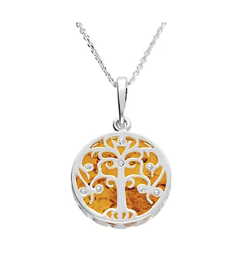 Amber and Silver Tree of Life Pendant