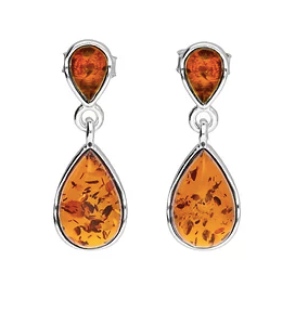 Small Silver and Amber teardrop Earrings