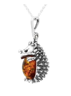 Cute Amber and Silver Hedgehog Pendant