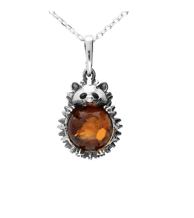 Cute Amber and Silver Hedgehog Pendant