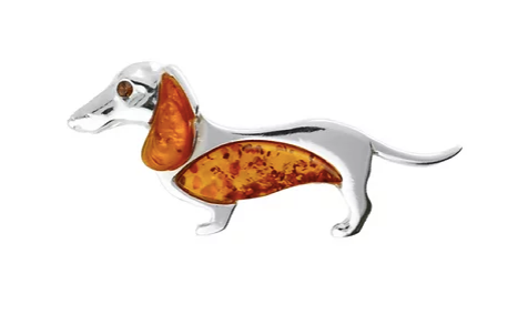 Dachshund silver and Amber brooch