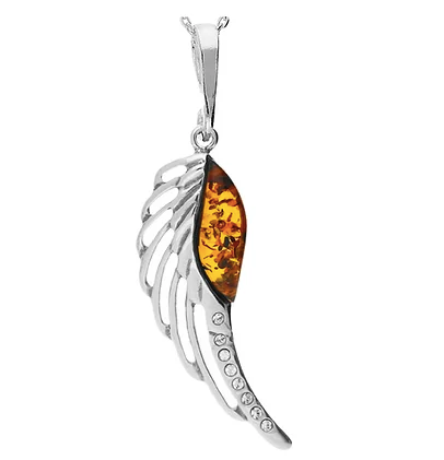 Angel Wing Silver and Amber Pendant