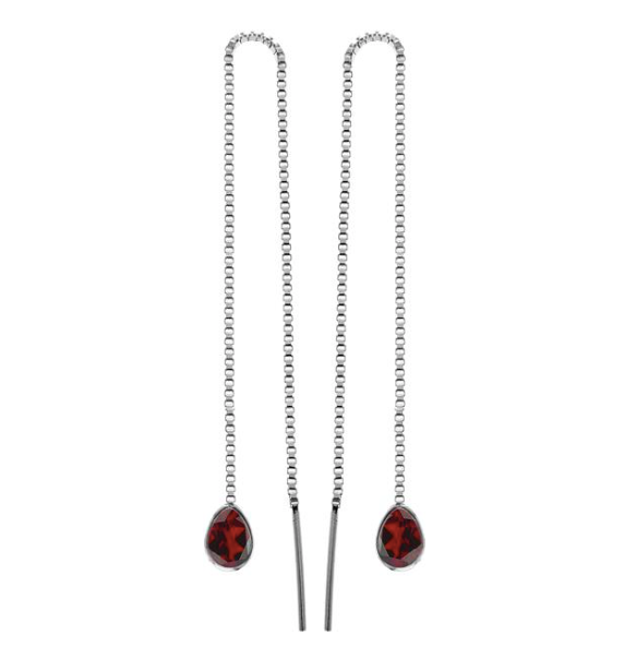 Long Chain Teardrop Garnet Drop Earrings