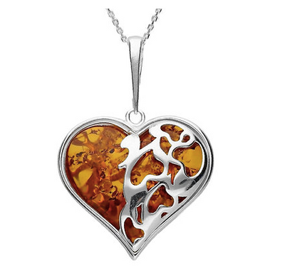 Heavy Amber Reversible Heart Pendant