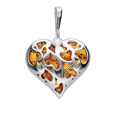 Heavy Amber Reversible Heart Pendant