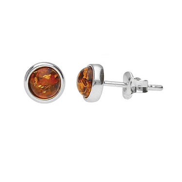 Small Amber Round Stud Earrings