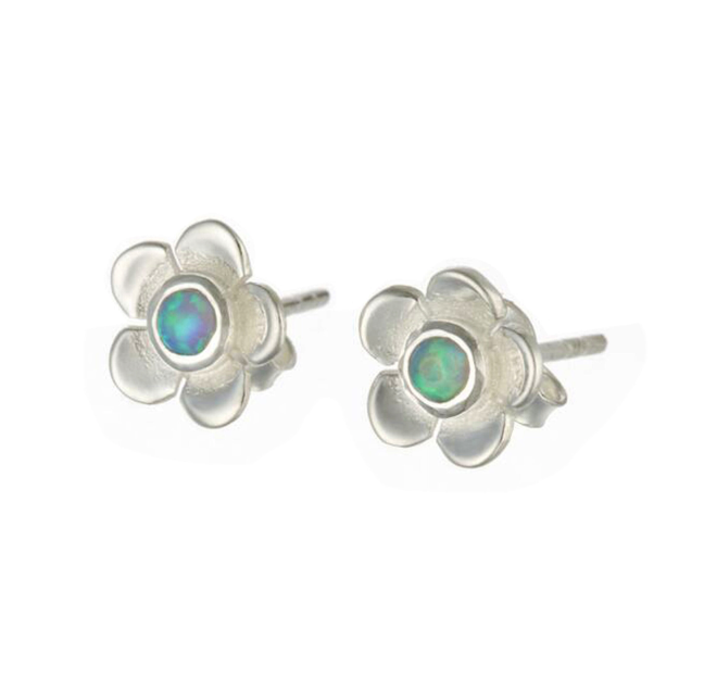 Banyan Blue Opal Flower Stud Earrings