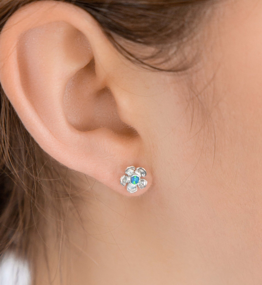 Banyan Blue Opal Flower Stud Earrings