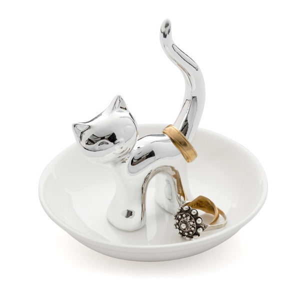 Cat Ring Holder in White Porcelain