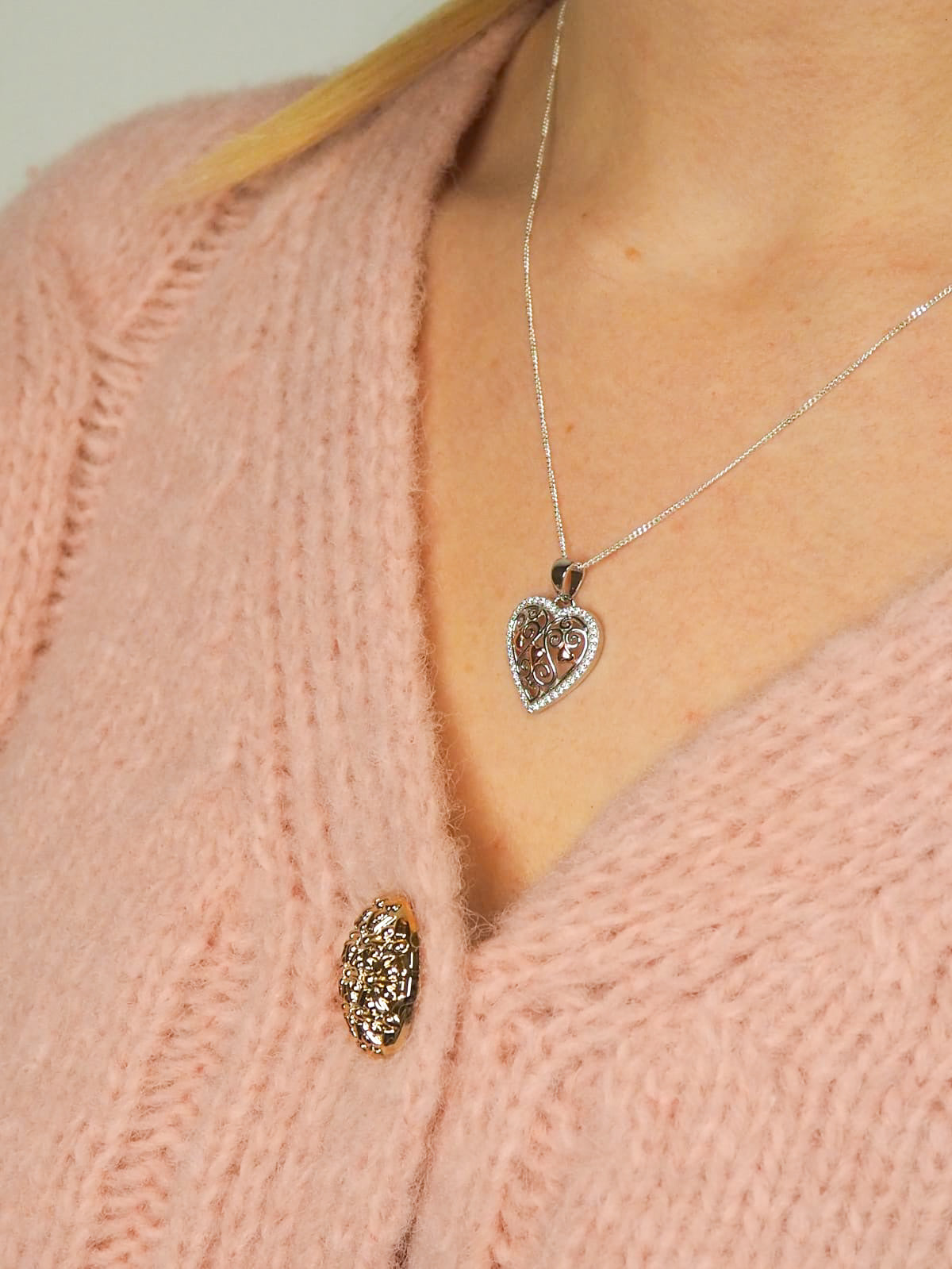 Silver & Rose Gold CZ Heart Pendant