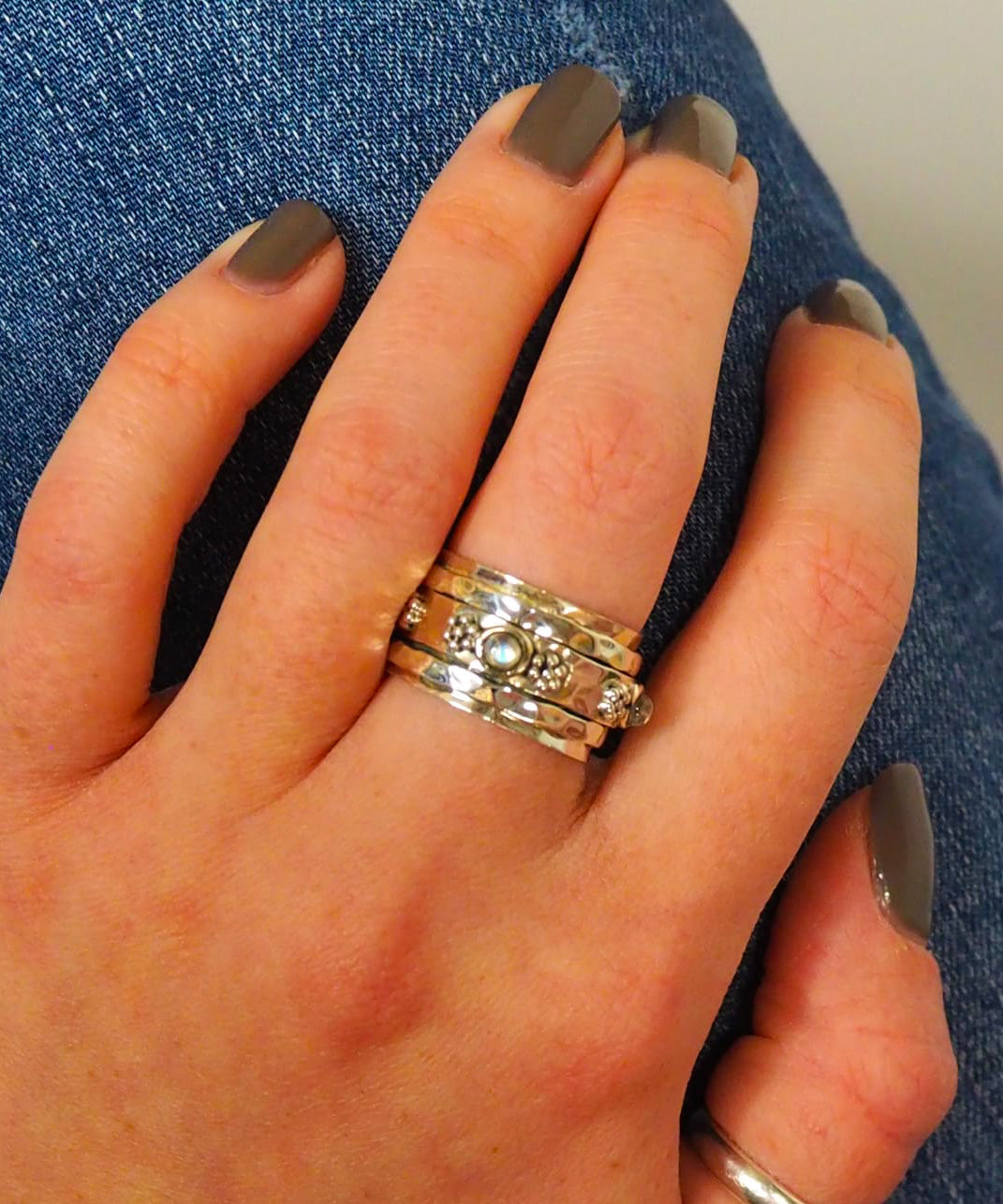 Silver Moonstone Wide Spinning Ring