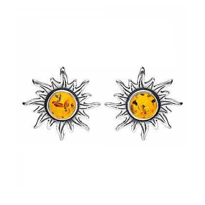 Amber Silver Sun Studs