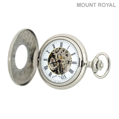 Half Hunter Skeleton Mechanical Pocket Watch Mount Royal - B7