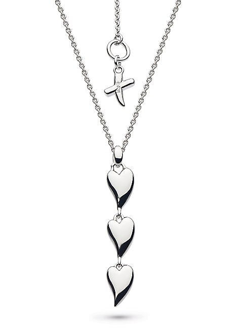 Kit Heath Desire Kiss Rhodium Plate Triple Hearts Necklace