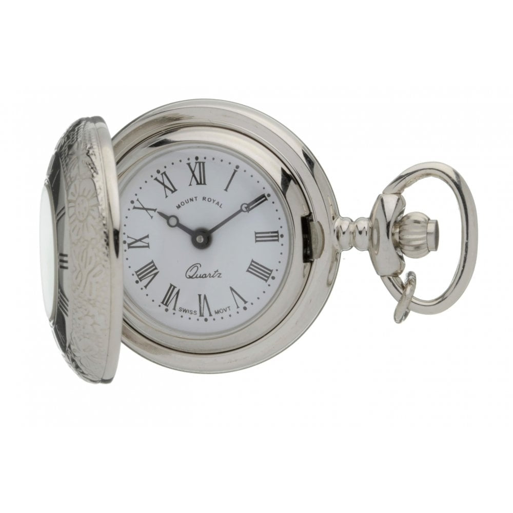 Peaky Blinder Style Chrome Plated Half Hunter Quartz Pocket Watch Mount Royal - B17C