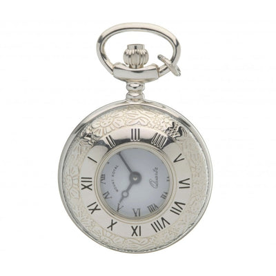 Peaky Blinder Style Chrome Plated Half Hunter Quartz Pocket Watch Mount Royal - B17C