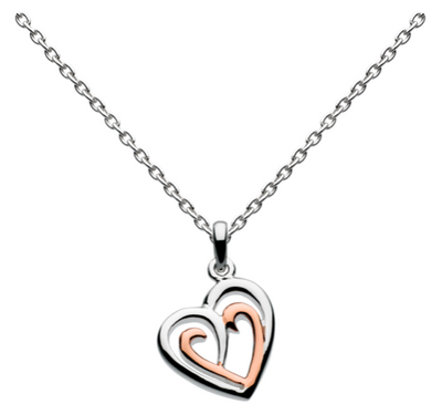 Dew Silver & Rose Gold Double Heart Pendant 9493rg